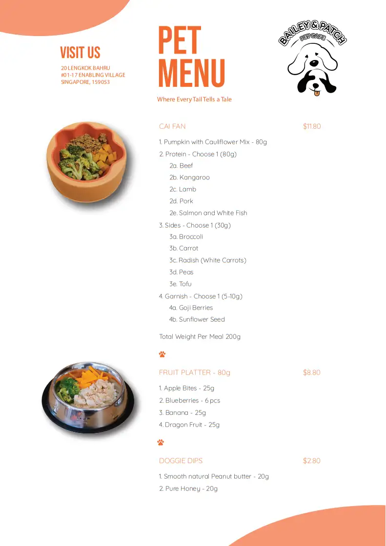 Pet Food Menu Page 1